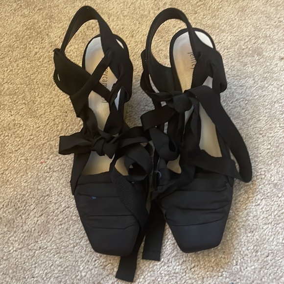 Jeffrey Campbell Black Lace Up Woven Block Heel Shoes - Picture 5 of 12